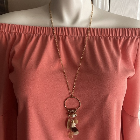 C Est.1946 Gold Boho Long Pendant Necklace with Charms - Picture 2 of 5
